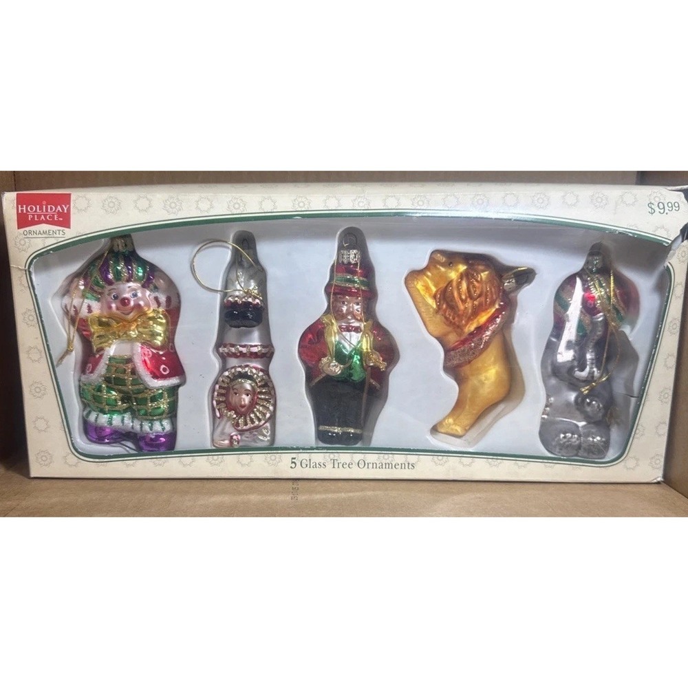 VINTAGE Holiday Place 6 Christmas Glass Ornaments Santa Snowman Longs Drugs NEW